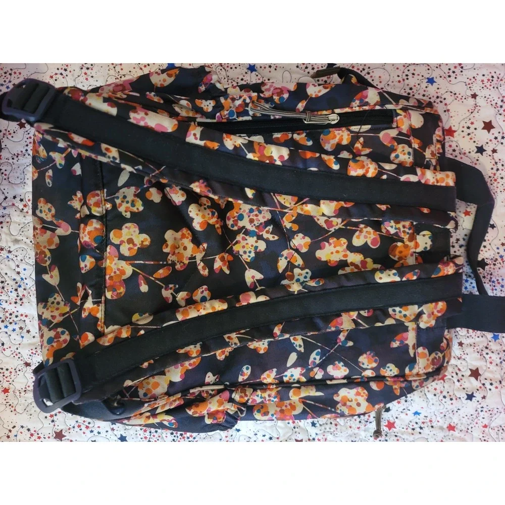 Vera Bradley Lighten Up Frame Large Backpack Floral Print Travel School Bag Navy